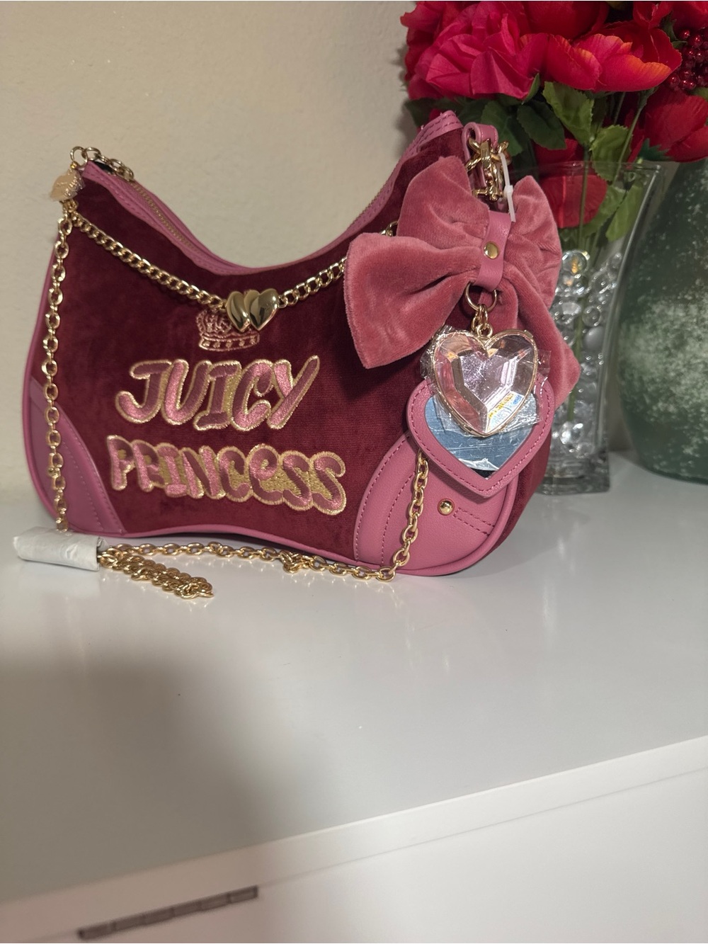 Juicy Couture Pink & Burgundy Velvet 'Juicy Princess' Shoulder Bag